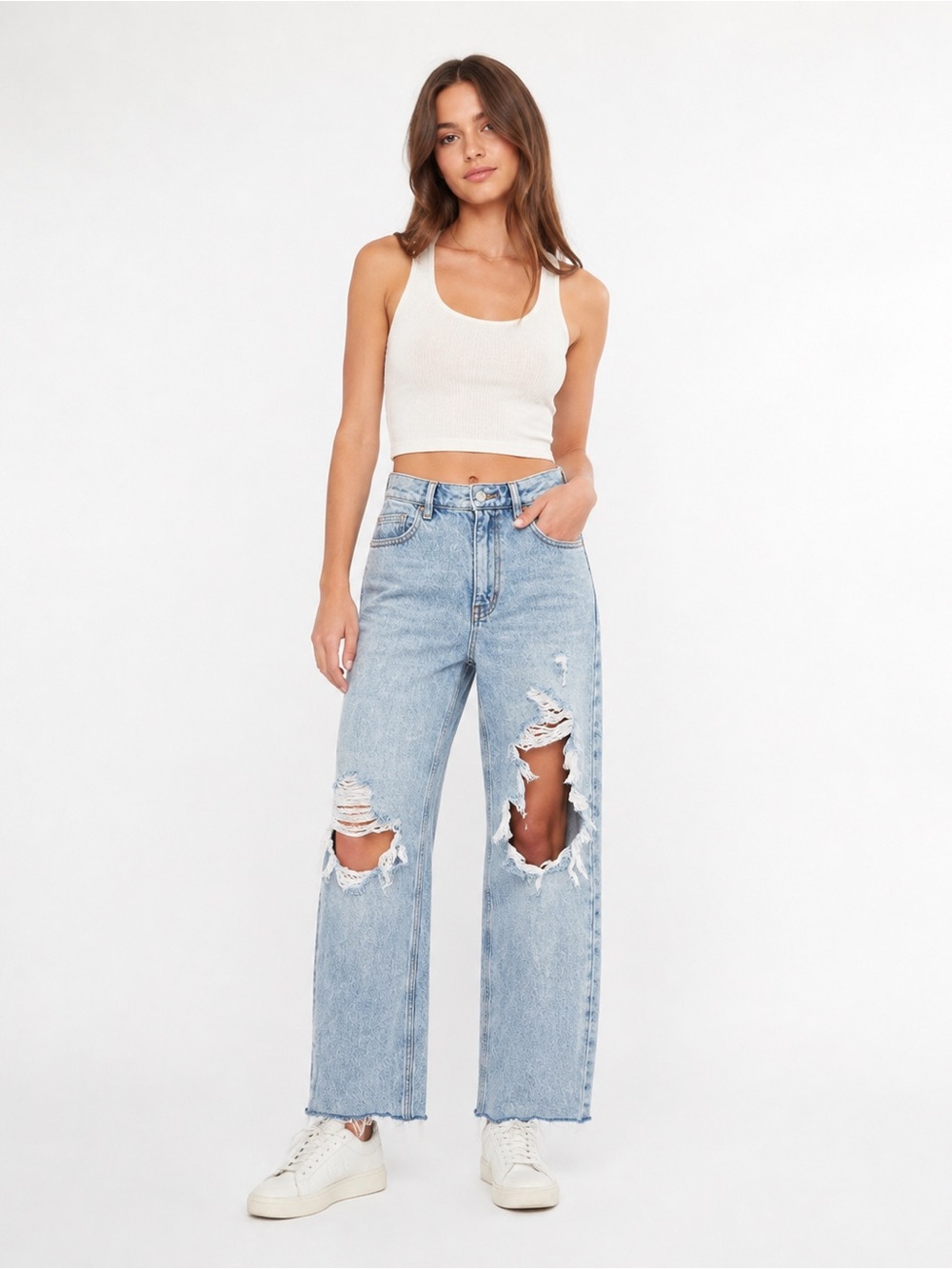 PacSun 90s Boyfriend Distressed Jeans Size 23 Light Wash Ripped Baggy Denim